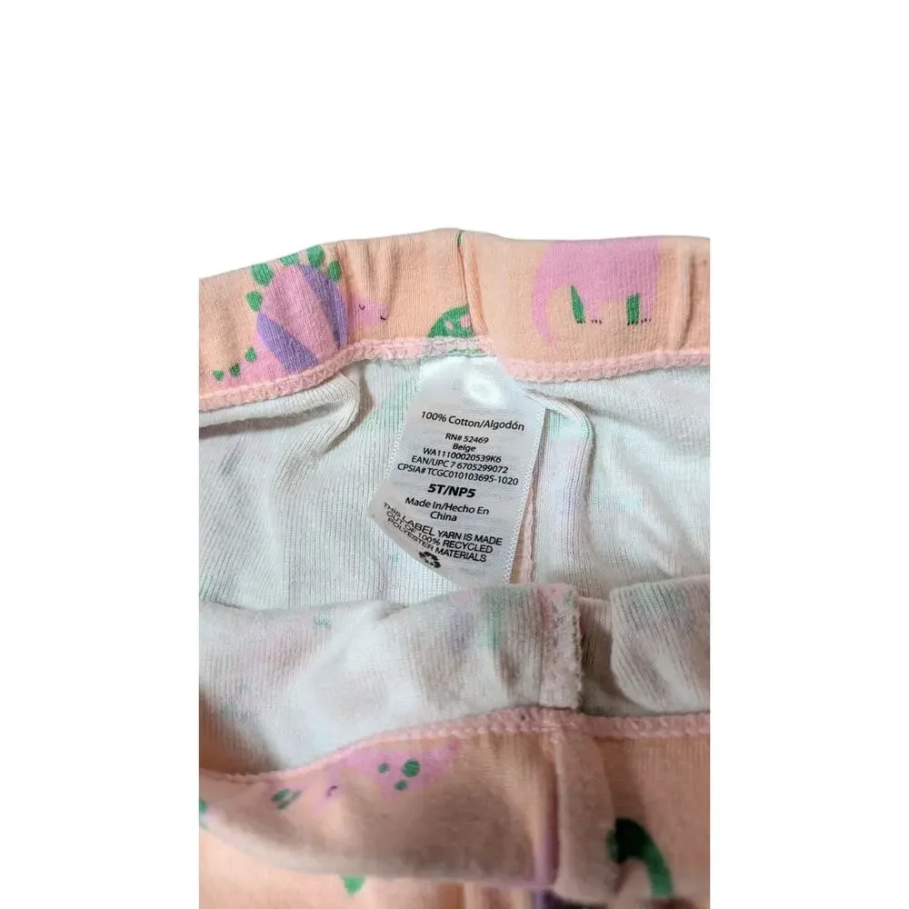 Wonder Nation-Pink Dinosaur Pajamas-Size 5T-Pink Dino Top-Multicolor Dino Bottom
